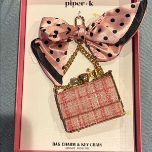 NIB Piper K Pink and Gold Tweed Handbag with Charms
